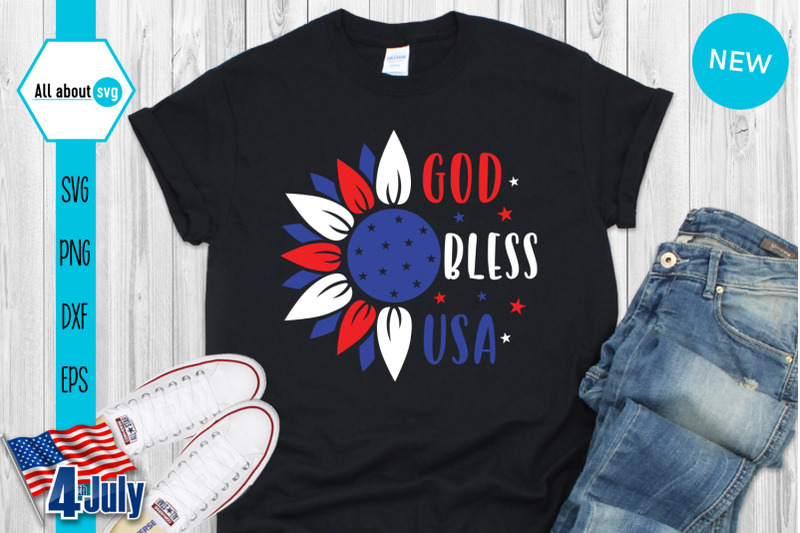 God Bless Usa Svg, Patriotic Sunflower Svg, Usa Sunflower Svg By All 