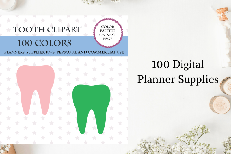 100 Tooth Clipart for Planner, Tooth Planner Sticker, Dentist sticker ...