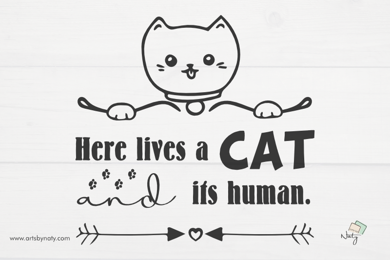 Fun Cat Quote Illustration Here Lives A Cat And Its Human By Artsbynaty Thehungryjpeg Com