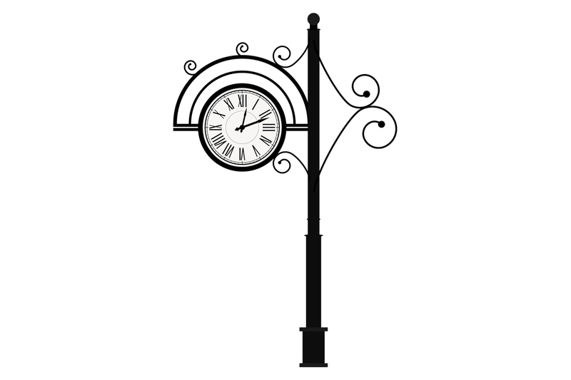 Street Retro Clock on Pole By 09910190 | TheHungryJPEG