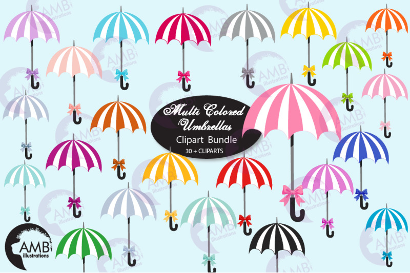 Beach White and Colored Umbrellas Clipart AMB-2617 By AMBillustrations ...