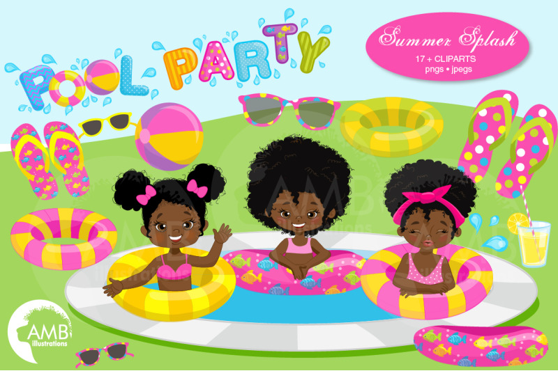 African American Pool Party Clipart AMB-938-B By AMBillustrations ...