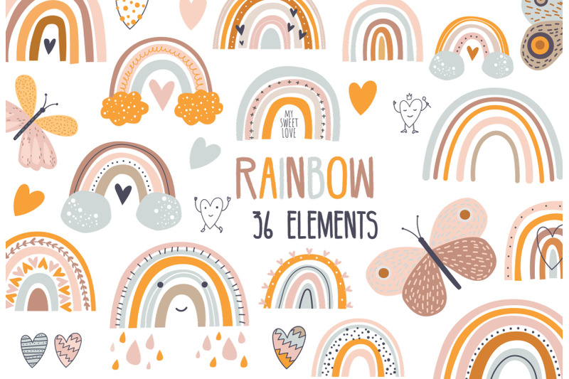 Rainbow clipart boho/ Rainbow digital / pastel rainbow By SashaAuzaShop ...