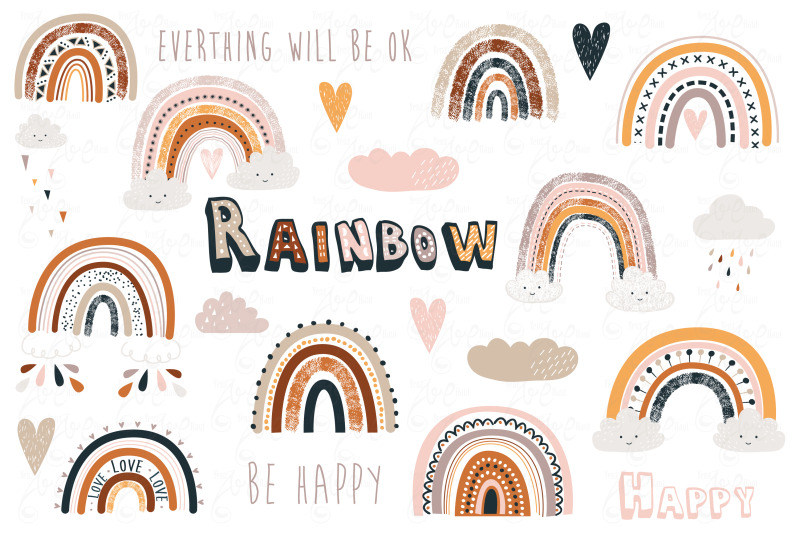 Cute Boho Rainbow Collections By YenzArtHaut | TheHungryJPEG