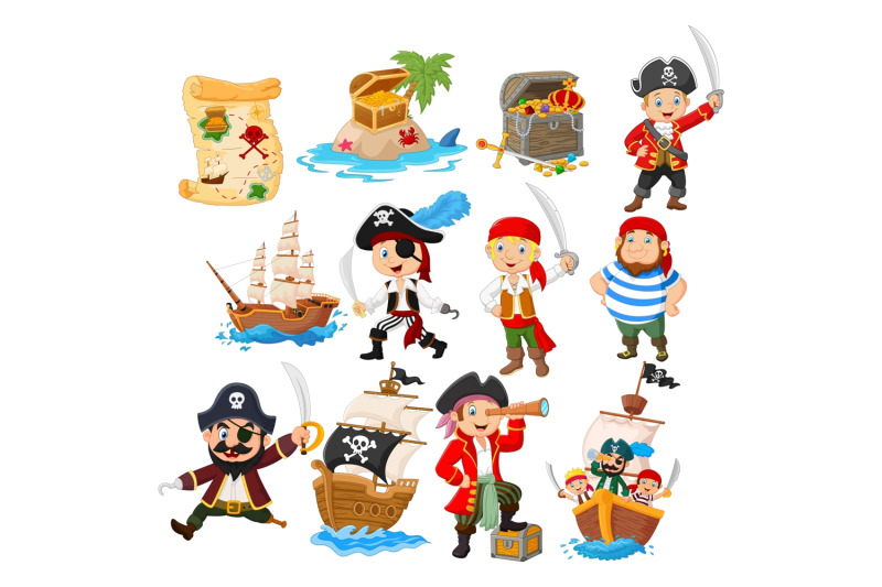 Cute Cartoon Pirates Vector Set By tigatelu | TheHungryJPEG