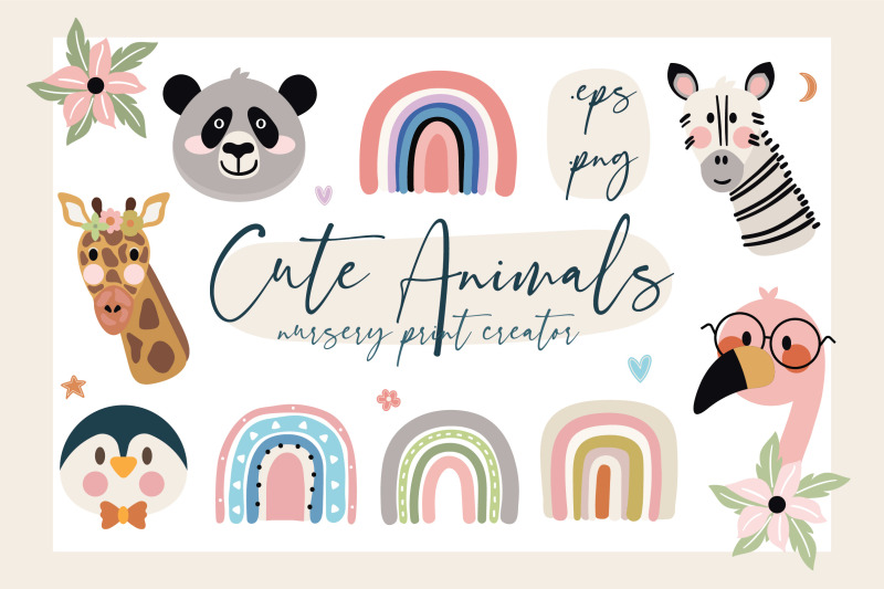 Cute Animals Nursery Print Creator By olyve_design | TheHungryJPEG