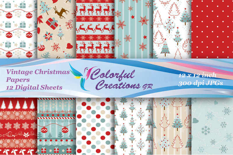 Christmas Digital Papers, Vintage Christmas Digital Papers, Christmas ...