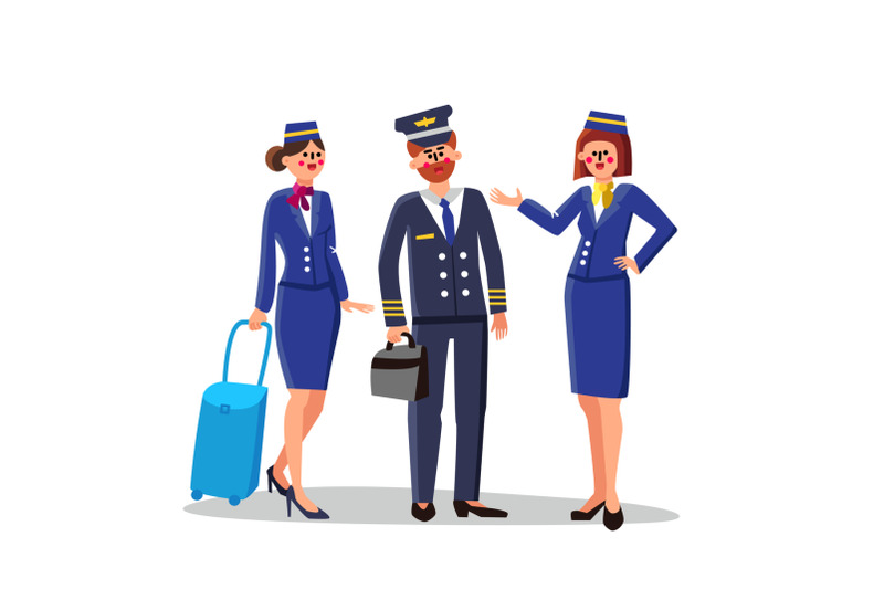 Pilot And Stewardesses Wearing Uniform Vector Illustration By sevector ...