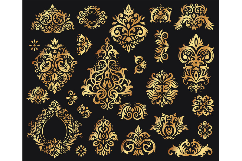 Golden Damask Ornament Vintage Floral Sprigs Pattern Baroque Ornamen By Tartila Thehungryjpeg Com