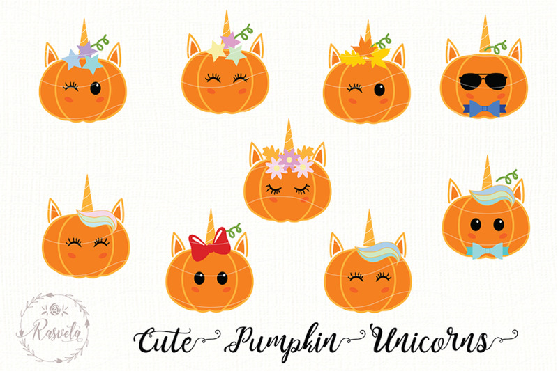 Cute Baby Pumpkin Unicorns Clip Art By Rasveta Thehungryjpeg Com
