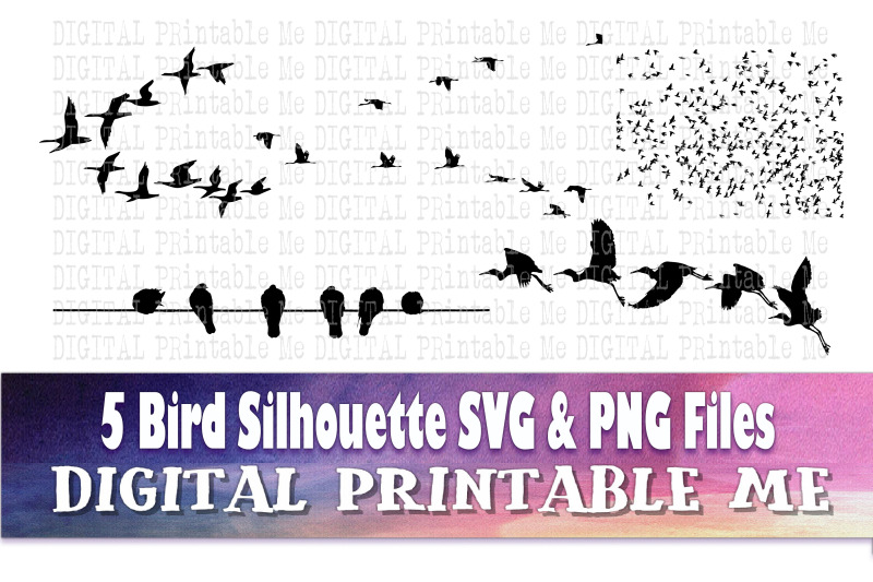 Flock Of Birds Silhouette Svg Png Flying Birds Clip Art Pack 5 I By Digitalprintableme Thehungryjpeg Com