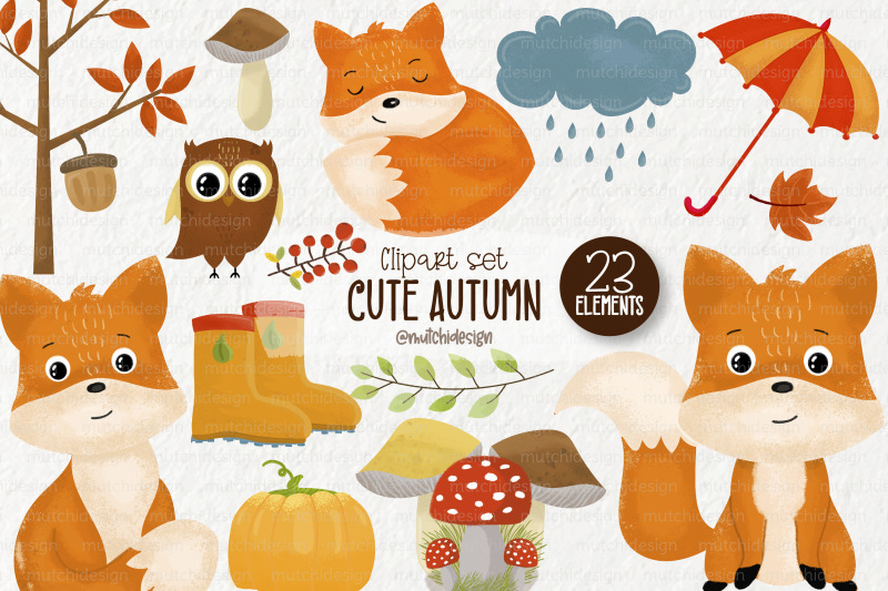 Cute Autumn/Fall Clipart Set By Mutchidesign | TheHungryJPEG