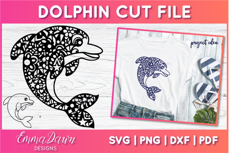 Dolphin SVG | Zentangle Cut File By Emma Dawn Designs | TheHungryJPEG