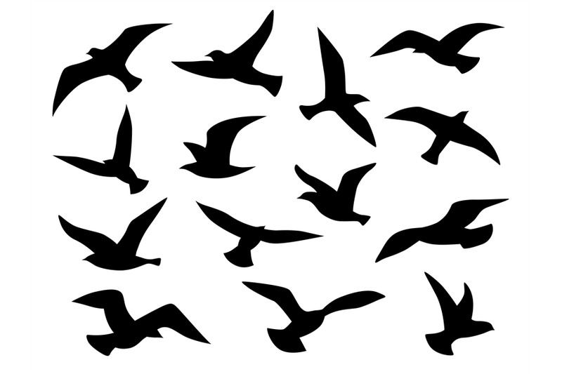 Bird silhouettes. Flying birds flock, black drawing flight raven tatto By  YummyBuum | TheHungryJPEG