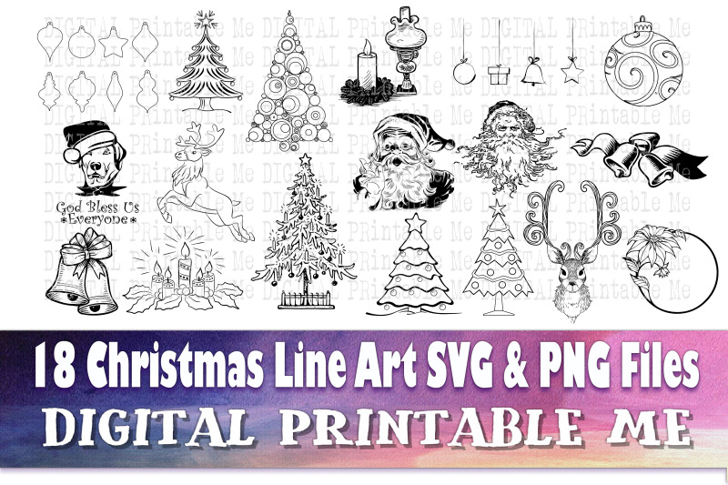 Christmas Line Art Svg Bundle Png Clip Art Pack 18 Images Pack By Digitalprintableme Thehungryjpeg Com