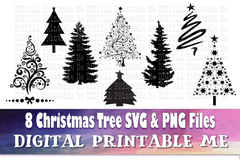 Christmas Tree Silhouette Svg Bundle Png Clip Art Pack 8 Images By Digitalprintableme Thehungryjpeg Com