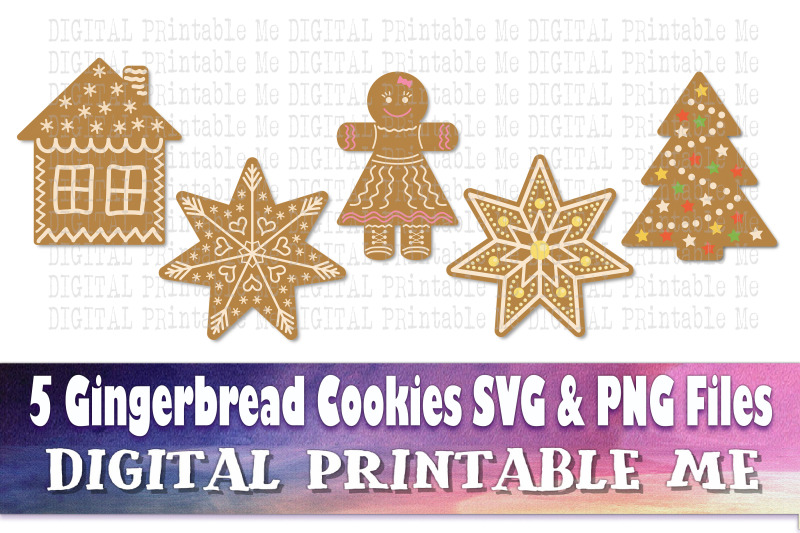Gingerbread Cookies Svg Bundle Png Clip Art Pack 5 Images Pack In By Digitalprintableme Thehungryjpeg Com