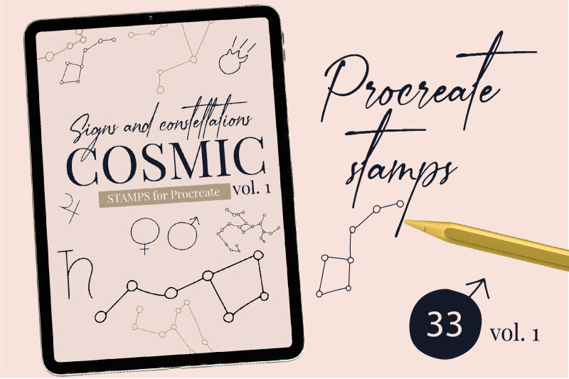 Cosmic Procreate Stamps With Astronomic Signs And Constellations By Lettersclipart Thehungryjpeg Com