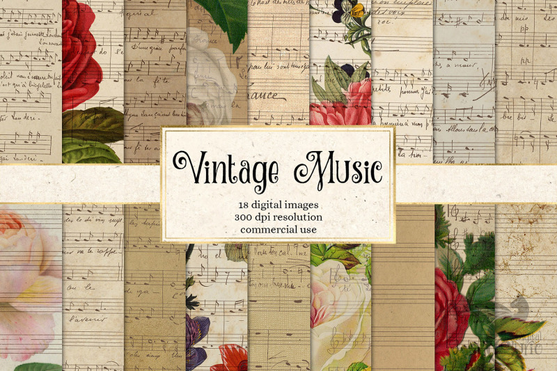 Vintage Music Digital Paper By Digital Curio | TheHungryJPEG