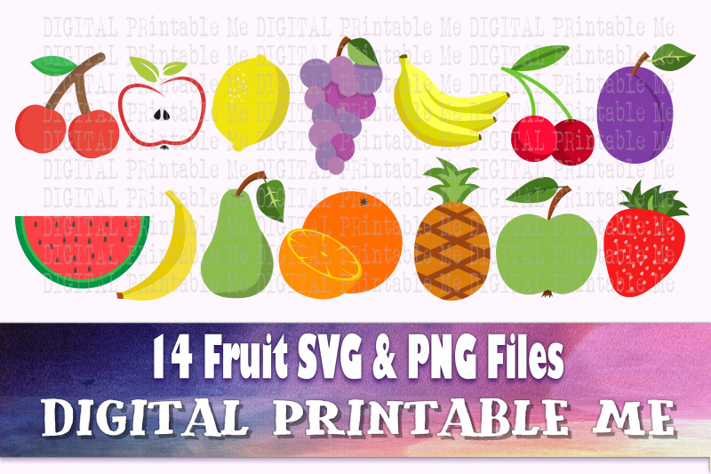 Fruit SVG bundle, Clip art, PNG, 14 image pack, Digital, cut files, fo ...