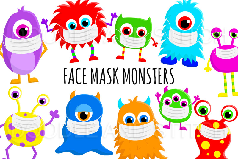 Face Mask Monster Clipart Designs By Doodle Art | TheHungryJPEG