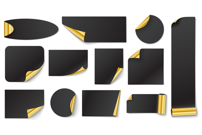 Black stickers with gold. Sticker gold corner on white By Tartila