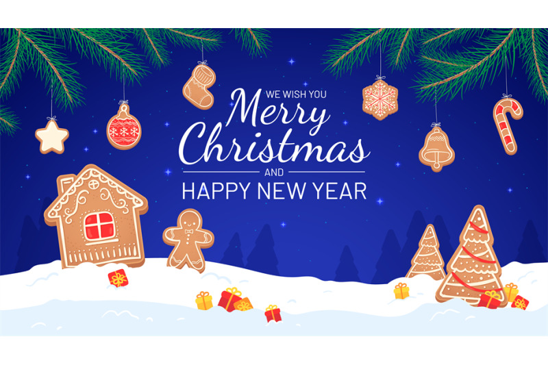 Merry Christmas 2022 Stream Thumbnails Gingerbread Background. Merry Christmas And New Year 2021 Greeting Car By  Tartila | Thehungryjpeg.com