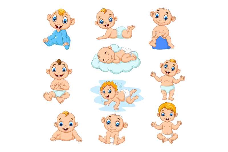 Set of Ten Cartoon Little Babies Character By tigatelu | TheHungryJPEG