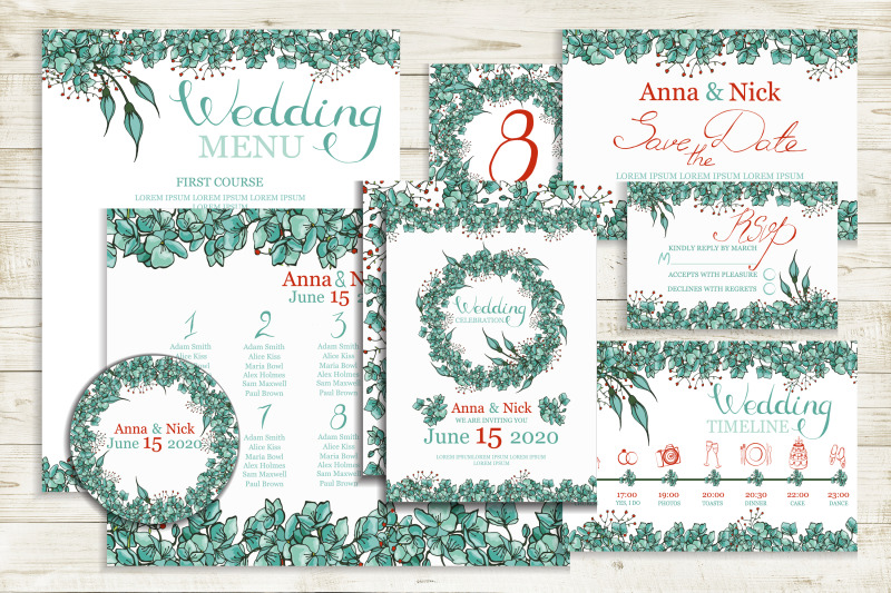 Blue Wedding Invitation Cards Templates By AstraDesign | TheHungryJPEG