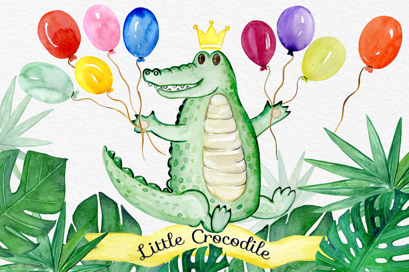 Little Crocodile, Kids Watercolor Clipart. By LABFcreations | TheHungryJPEG