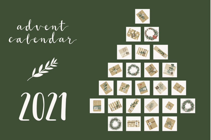 advent calendar 2021 gifts wreaths xmas and new year