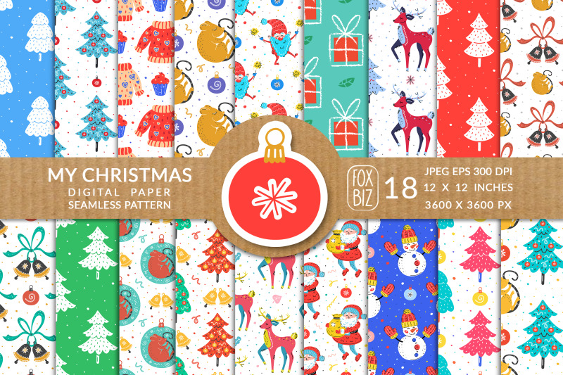 Christmas seamless patterns, digital paper. By Fox Biz | TheHungryJPEG