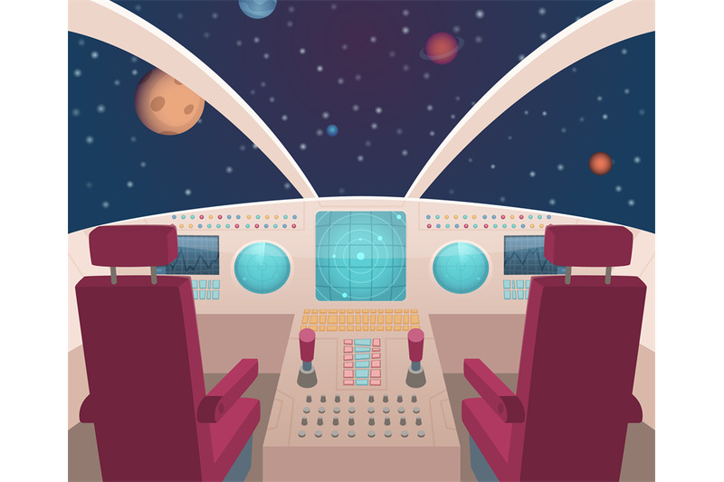 Spaceship cockpit. Shuttle inside interior with dashboard panel vector By  ONYX | TheHungryJPEG