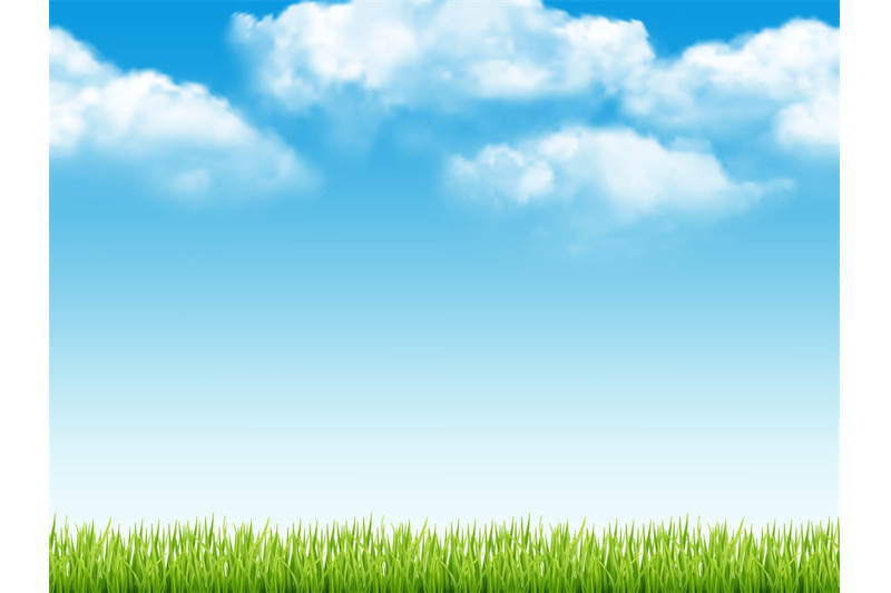 Nature landscape. Fresh background with green grass blue sky with ...