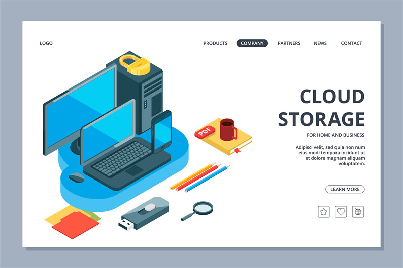 Cloud Storage Landing Page Isometric Storage Of Information And Data By Onyx Thehungryjpeg Com