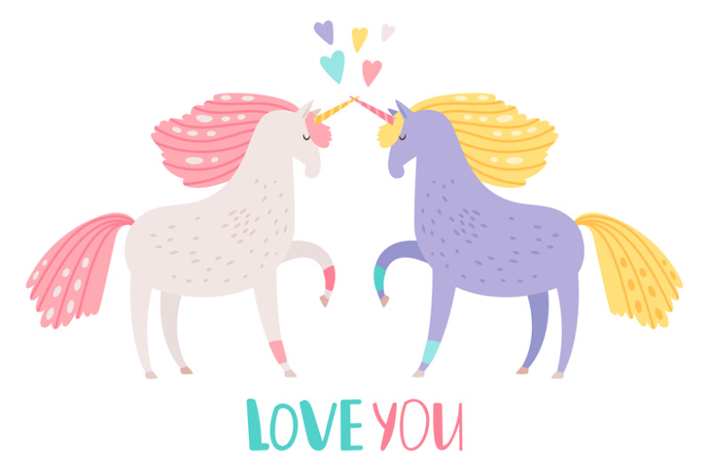 Cute cartoon unicorns in love vector illustration By SmartStartStocker |  TheHungryJPEG