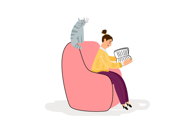 Girl with cat reading book vector illustration By SmartStartStocker ...