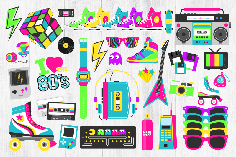 80s Clipart, Eighties Clipart, Retro, 80s, Roller Skates, Neon 80s By ...