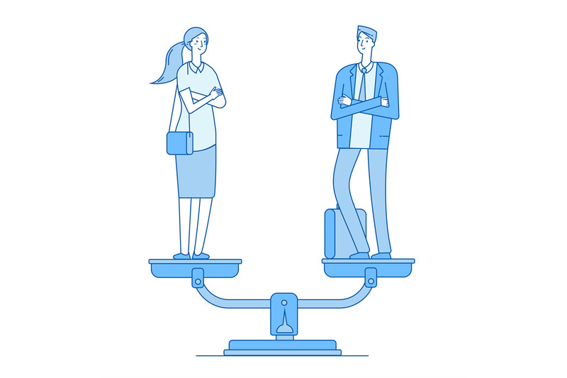Gender equality. Man woman on scale in balance. Women rights gende By Microvector |
