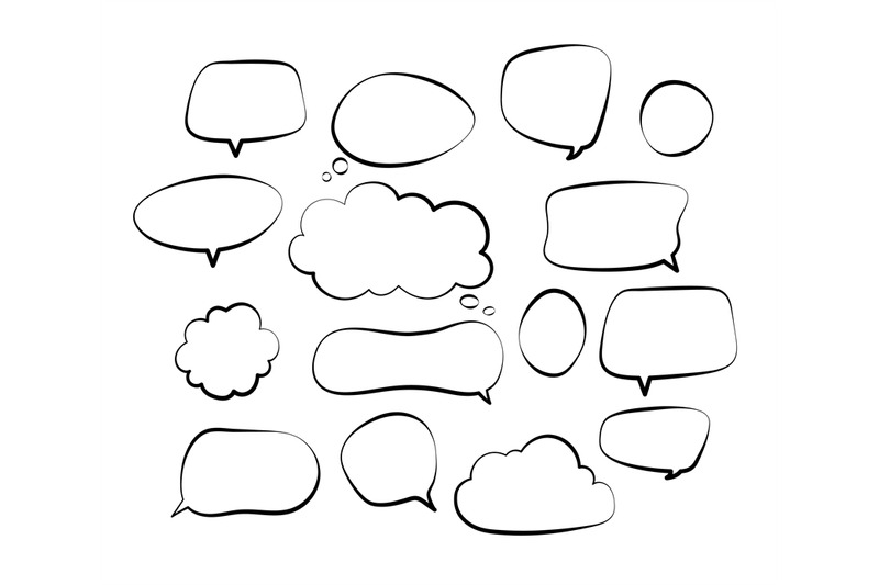 Outline Speech Bubbles. Doodle Speech Balloon Sketch Hand Drawn Scribb ...