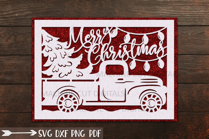 Merry Christmas card papercut svg laser cut cricut template By