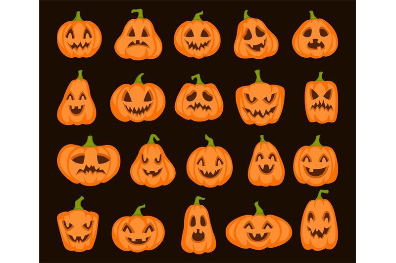 Halloween orange pumpkin set. Cartoon pumpkins jack lantern characters By  YummyBuum | TheHungryJPEG
