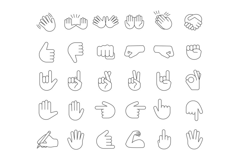 Hand gesture emojis linear icons set By bsd studio | TheHungryJPEG