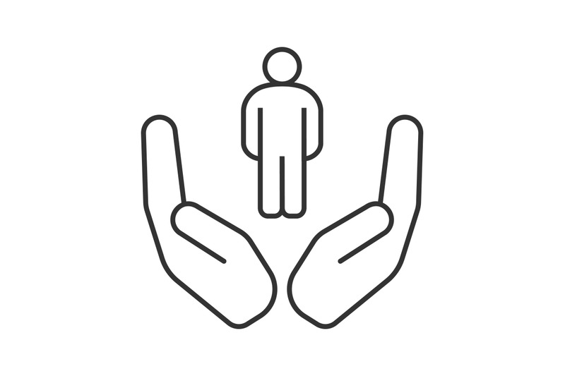 Open palms with human linear icon By bsd studio TheHungryJPEG