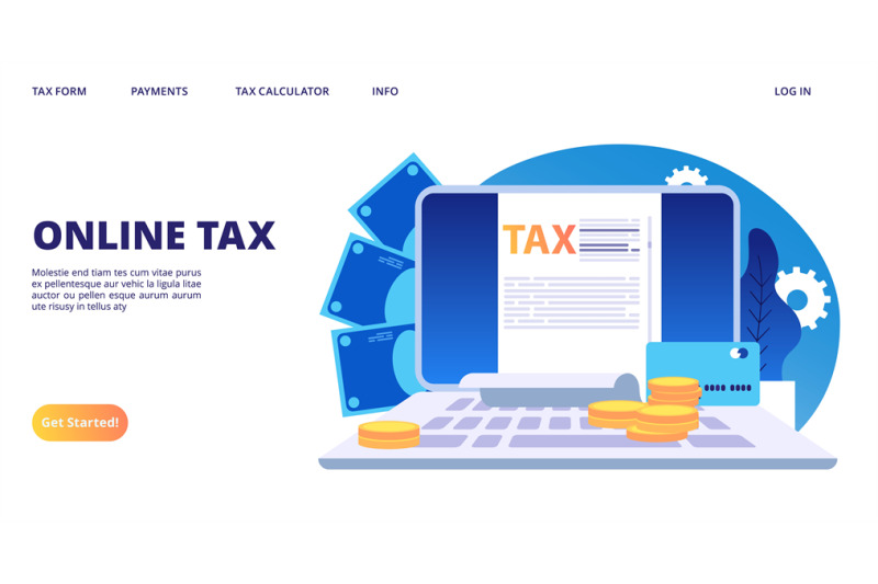 Online tax landing page. Vector digital tax form web banner template By ...