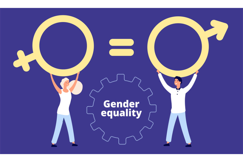 Gender equality concept. Flat vector male and female characters with s ...