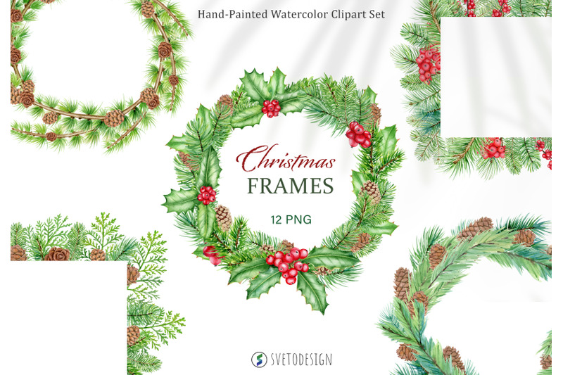 Christmas Frames watercolor clipart. Xmas wreath clip art. By Svetlana ...