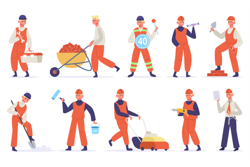 Construction worker. Technician worker character, builder, constructio ...