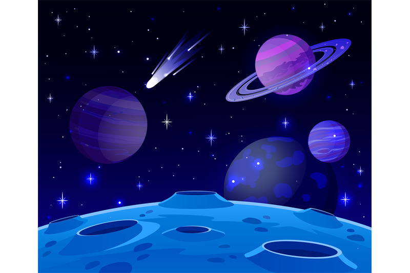 Cartoon space landscape. Cosmic planet surface, futuristic celestial b By  WinWin_artlab | TheHungryJPEG