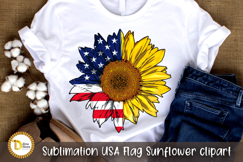 Sublimation USA Flag Sunflower clipart By Dina store 4 art | TheHungryJPEG